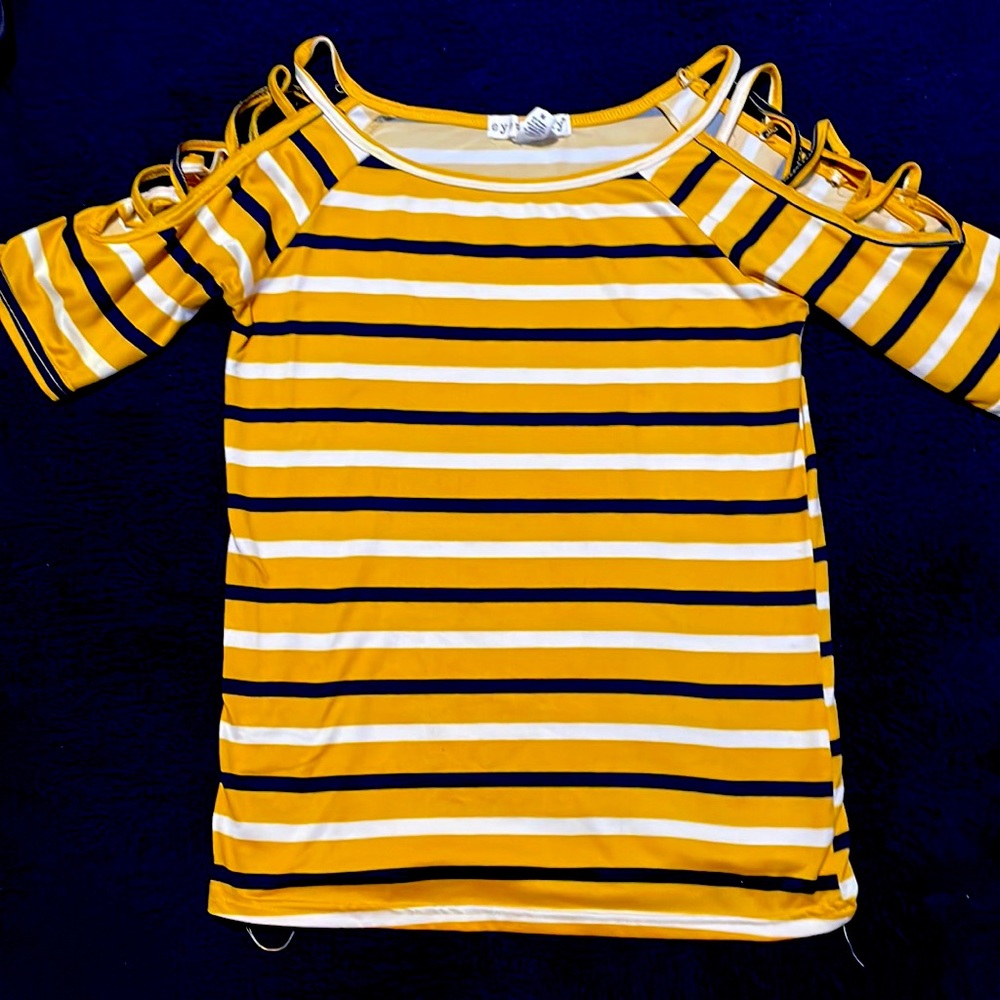 Cute yellow, blue white striped top